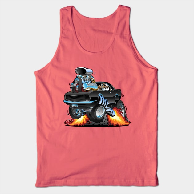 Classic Sixties American Muscle Car Popping a Wheelie Cartoon Illustration Tank Top by hobrath